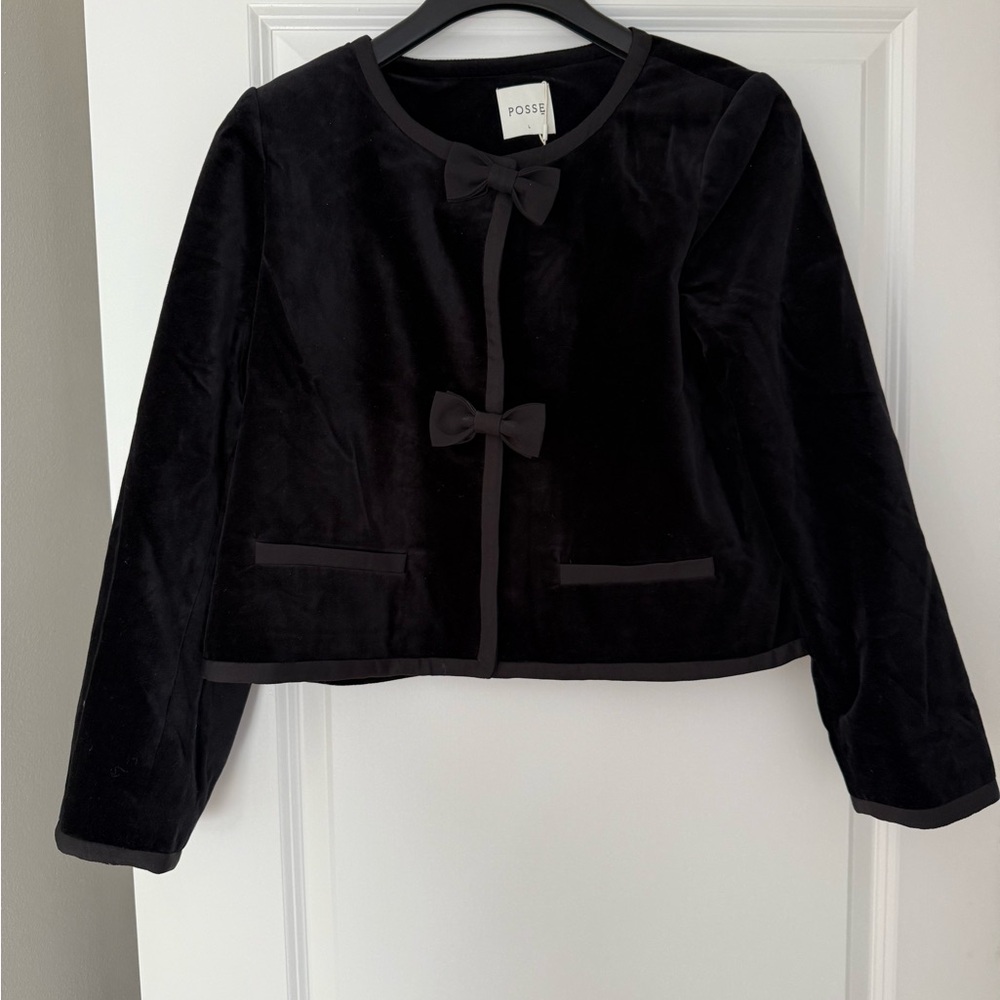 Posse Black Velvet Blazer with Bow Accents - Picture 2 of 3